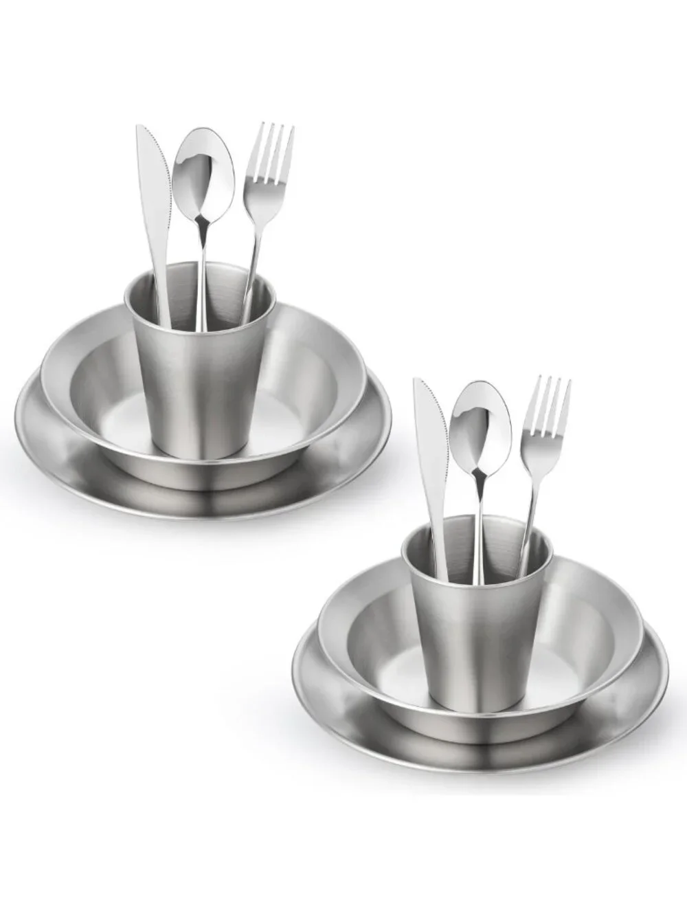 All-in-One Stainless Steel Camping Cookware Set for 1-4, Plates, Bowls, Utensils